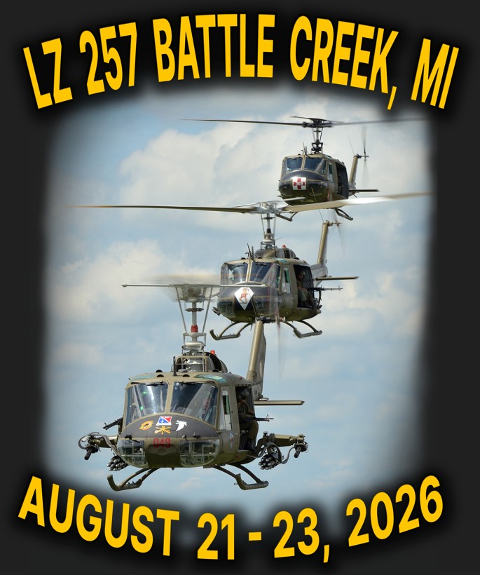 LZ 257 Battle Creek, MI  August 21-23, 2026 with Image of three Hueys
